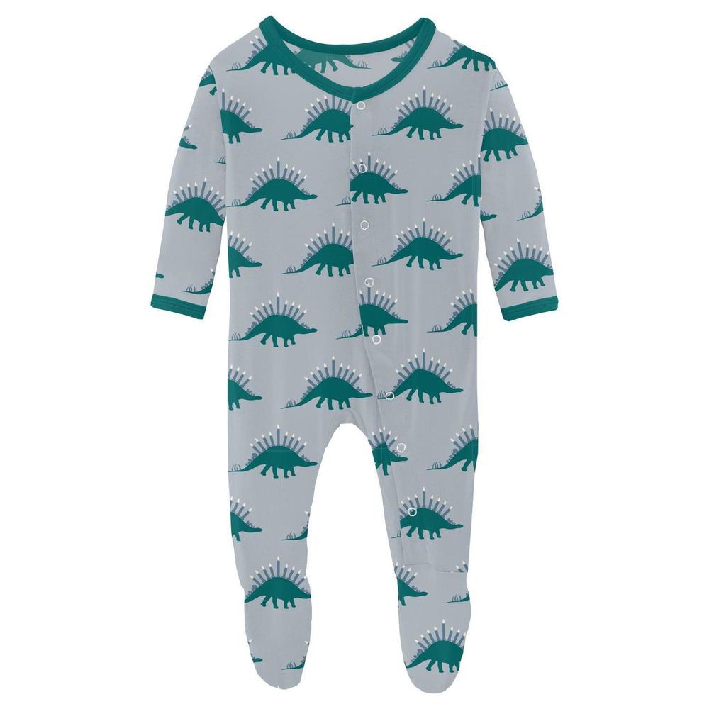 NEW KICKEE kids' print footie with snaps in pearl blue menorahsaurus